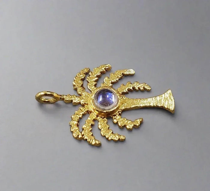 Palm Tree Charms Gold Vermeil With Rainbow Moonstone - K Jewelry Accessories