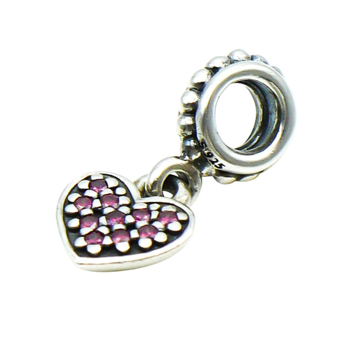 Pandora Pave Heart Sterling Silver Dangle Charm With Red Pave Zirconia