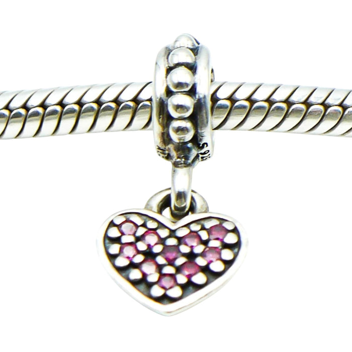 Pandora Pave Heart Sterling Silver Dangle Charm With Red Pave Zirconia