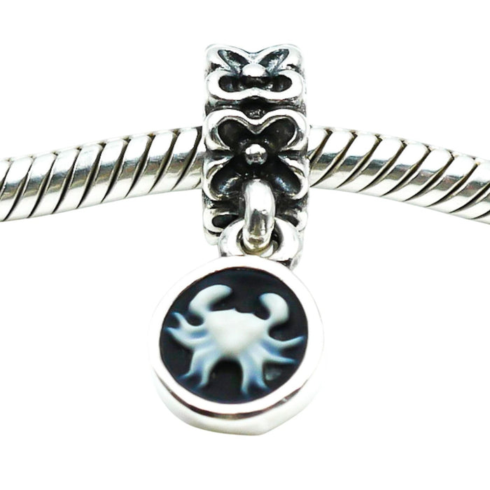 Pandora Rare Cancer Cameo Sterling Silver Black And White Agate Zodiac Dangle Charm