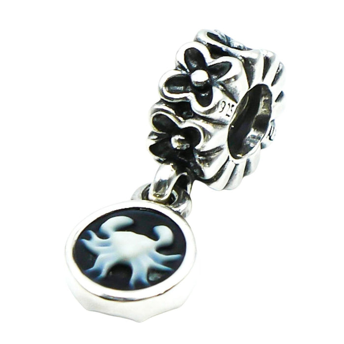 Pandora Rare Cancer Cameo Sterling Silver Black And White Agate Zodiac Dangle Charm