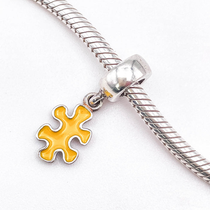PANDORA RARE Genuine Yellow Autism Jigsaw Puzzle Dangle Charm