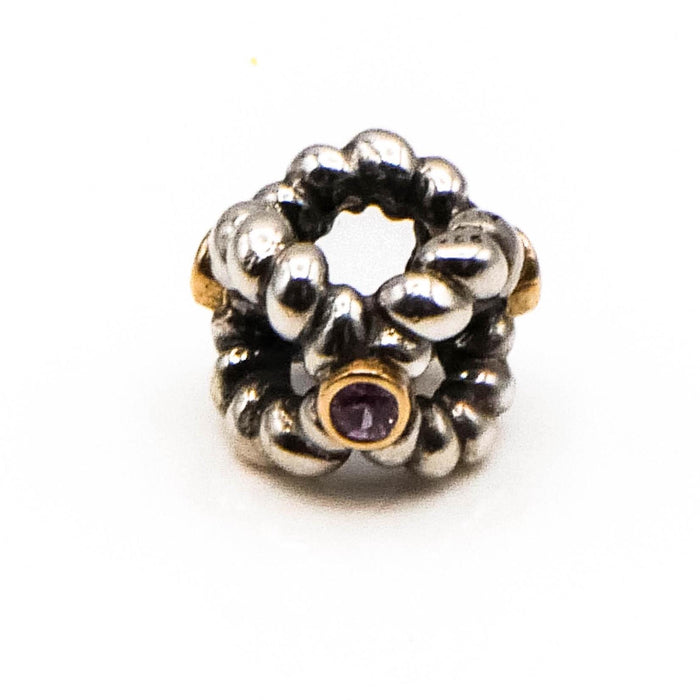 PANDORA Rare Retired Binding Beauty Sterling Silver Charm With 14K Gold And Pink Sapphire