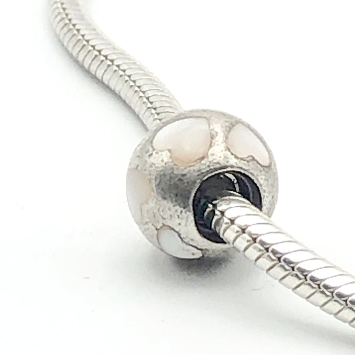 PANDORA White Mother of Pearl Hearts Sterling Silver Charm