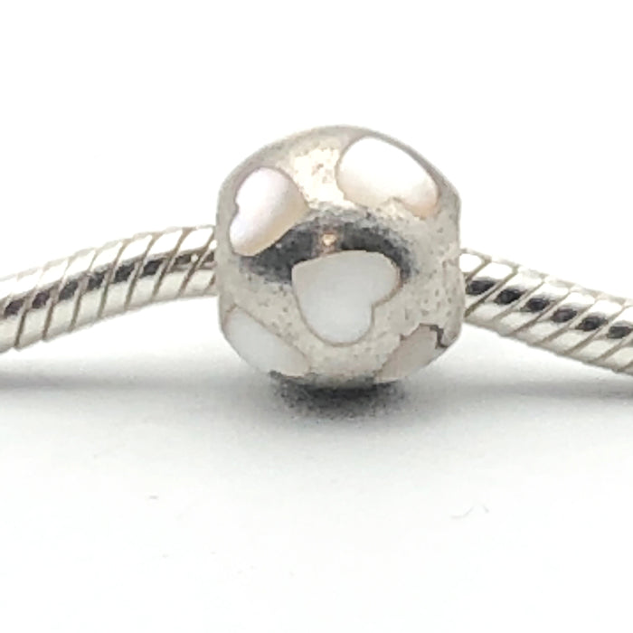 PANDORA White Mother of Pearl Hearts Sterling Silver Charm
