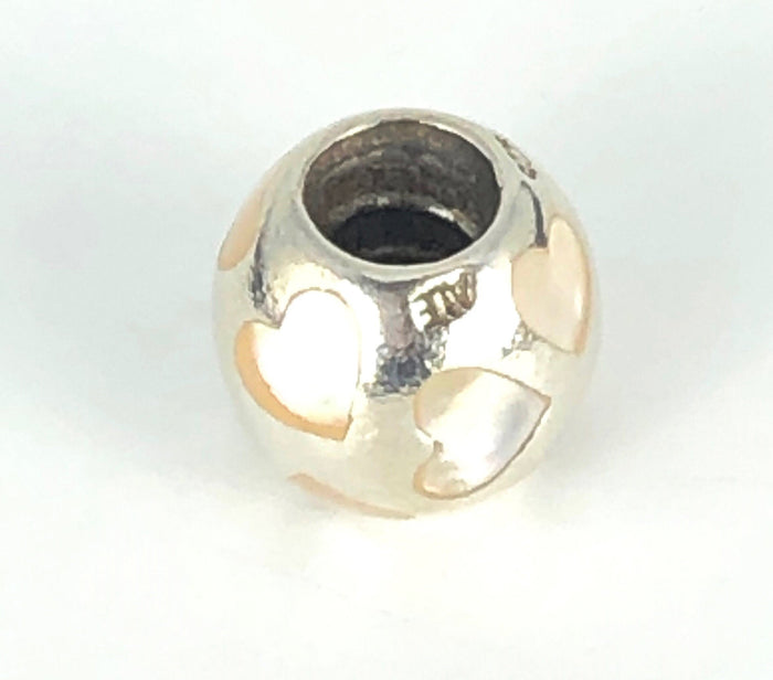 PANDORA White Mother of Pearl Hearts Sterling Silver Charm