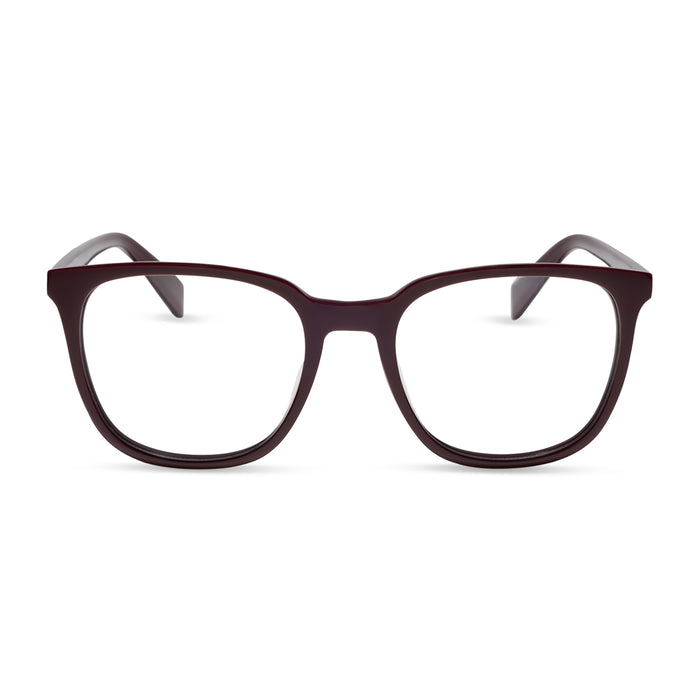 diff eyewear parker square prescription glasses with a dark cherry lacquer red acetate frame front view