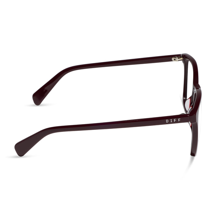 diff eyewear parker square prescription glasses with a dark cherry lacquer red acetate frame side view
