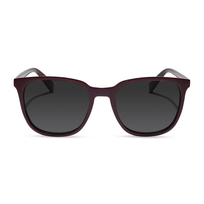 diff eyewear parker square prescription sunglasses with a dark cherry lacquer red acetate frame front view