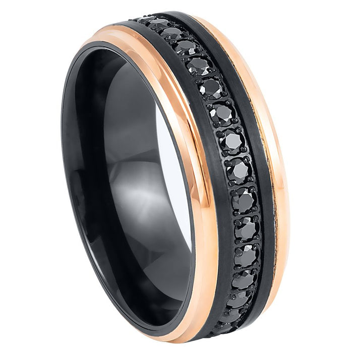 CZ Eternity rose gold tungsten wedding ring 8mm, top view