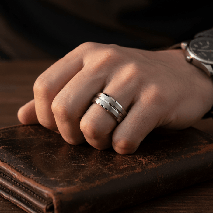PATAGONIA — lifestyle on hand — men's tungsten carbide wedding ring | Aydins Jewelry