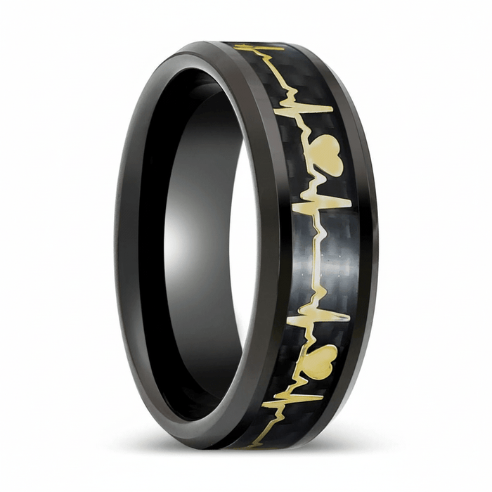PEAPACK — Hero product shot — men's tungsten wedding ring.