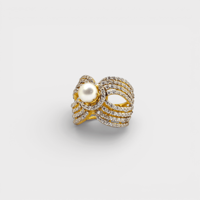 Pearl Bow Statement Ring - Monis Anas Jewellers