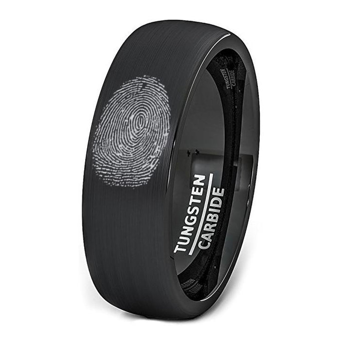 Personalized Fingerprint Engraved Tungsten Men's — lifestyle on hand — men's tungsten carbide wedding ring | Aydins Jewelry