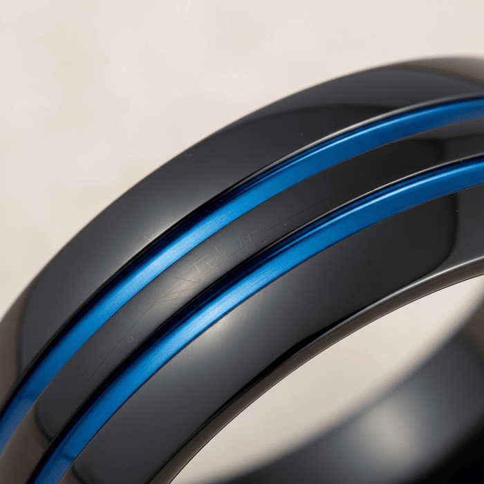 PETROS — Extreme macro detail — men's tungsten wedding ring.