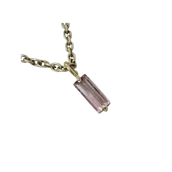 Pink Baguette Tourmaline 14k Gold Pendant: Natural Gemstone Charm - K Jewelry Accessories