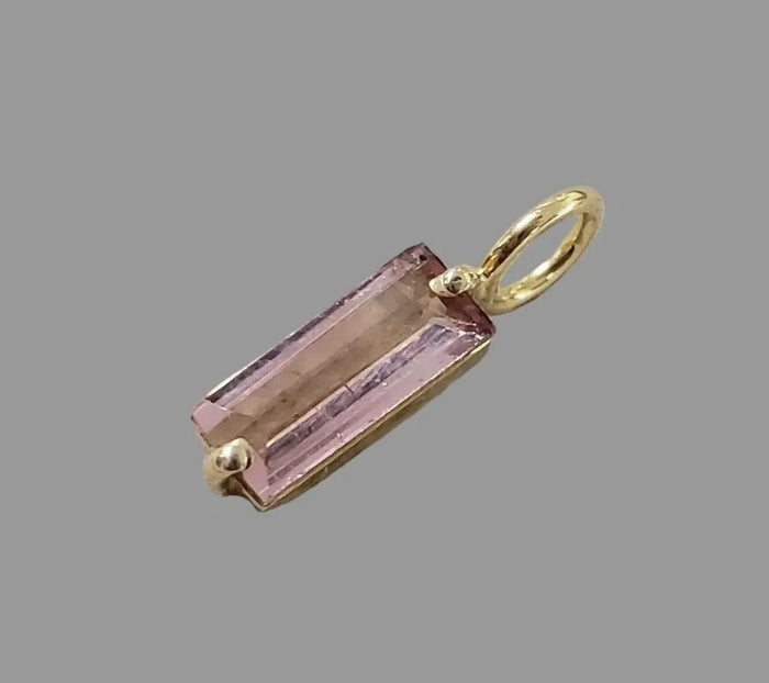 Pink Baguette Tourmaline 14k Gold Pendant: Natural Gemstone Charm - K Jewelry Accessories