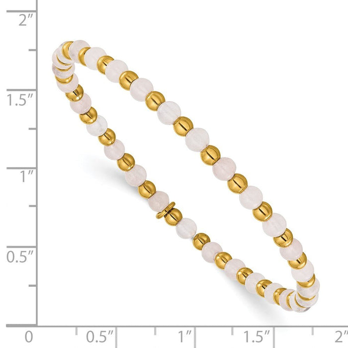 Yellow IP-Plated Stainless Steel Bracelet with Pink Quartz Beads