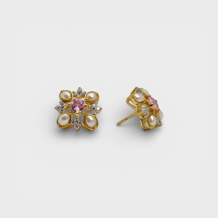 Pink Sapphire Pearl Floral Set – Pendant & Earrings - Monis Anas Jewellers