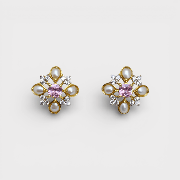 Pink Sapphire Pearl Floral Set – Pendant & Earrings - Monis Anas Jewellers