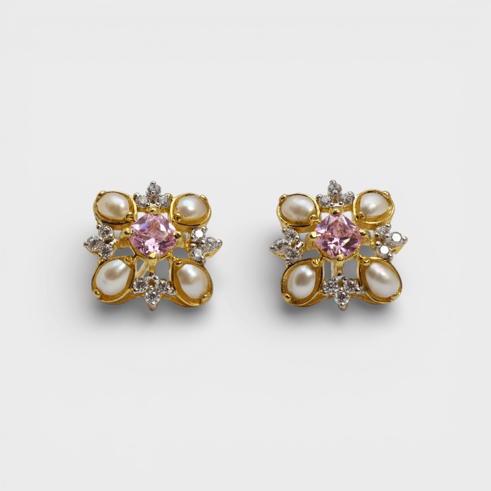 Pink Sapphire Pearl Floral Set – Pendant & Earrings - Monis Anas Jewellers