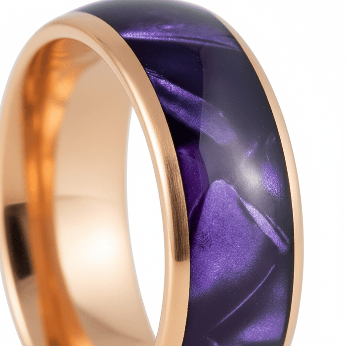 PURPLENA — Extreme macro detail — men's tungsten wedding ring.