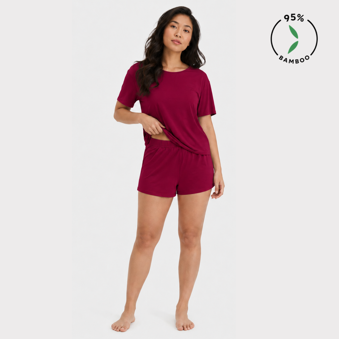 Pyjama set korte mouw Nicole - Bordeaux