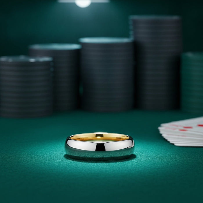 Aydins PYTHON | Gold Ring, Silver Tungsten Ring, Shiny, Domed lifestyle scene, poker felt