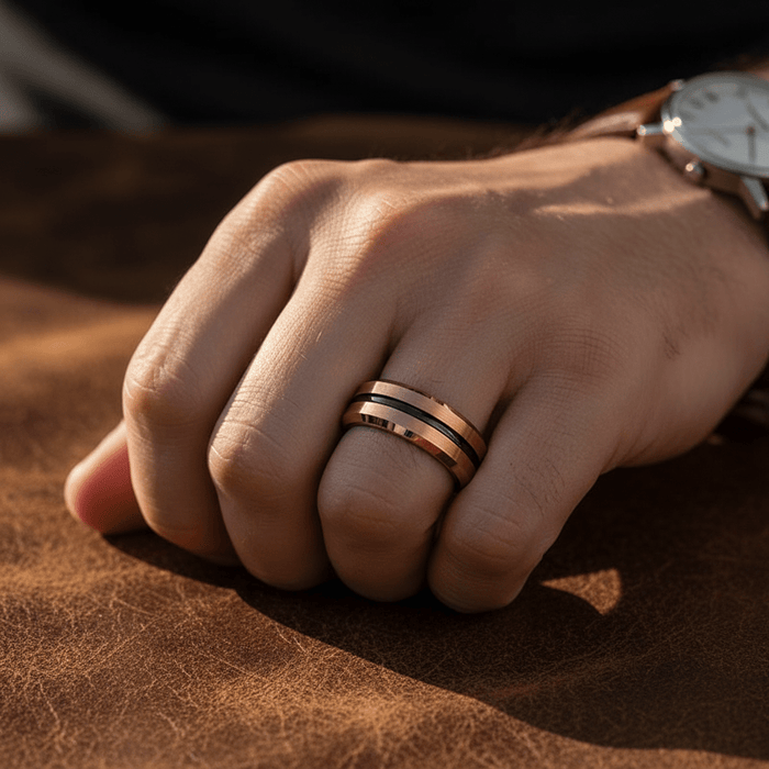QUAKE — lifestyle on hand — men's tungsten carbide wedding ring | Aydins Jewelry