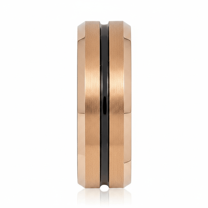 QUAKE — angled view — men's tungsten carbide wedding ring | Aydins Jewelry