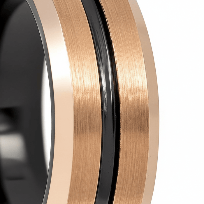 QUAKE — close-up detail — men's tungsten carbide wedding ring | Aydins Jewelry