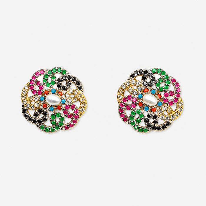 Rainbow Floral Pearl & Multicolor Gemstone Set - Monis Anas Jewellers