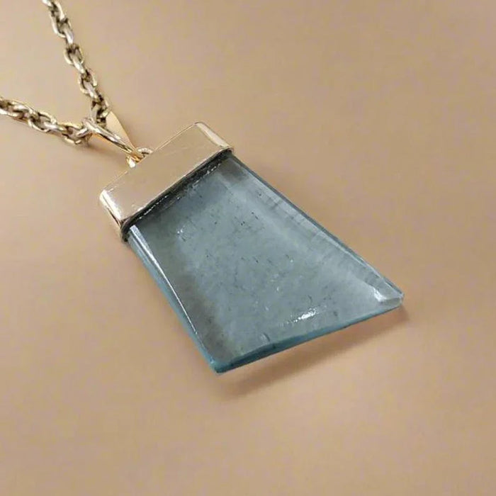 Raw Aquamarine 14k Gold Pendant: Trapezoid Gemstone Necklace