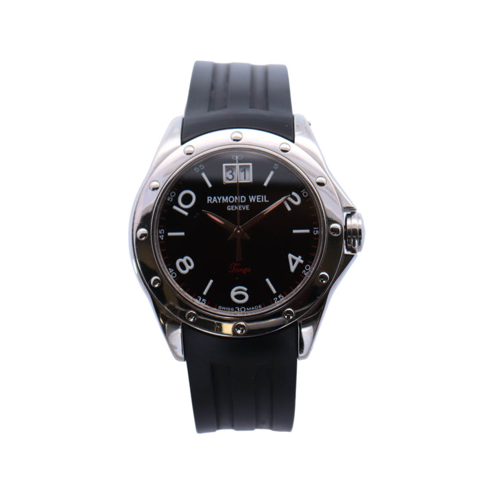 Raymond Weil Stainless Steel 38mm Black Arabic and Stick Dial Watch  Reference #: 5595 - Happy Jewelers Fine Jewelry Lifetime Warranty