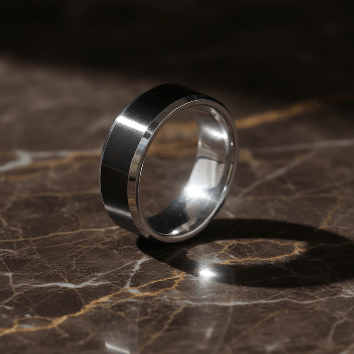 REBEL — detail view — men's tungsten carbide wedding ring | Aydins Jewelry