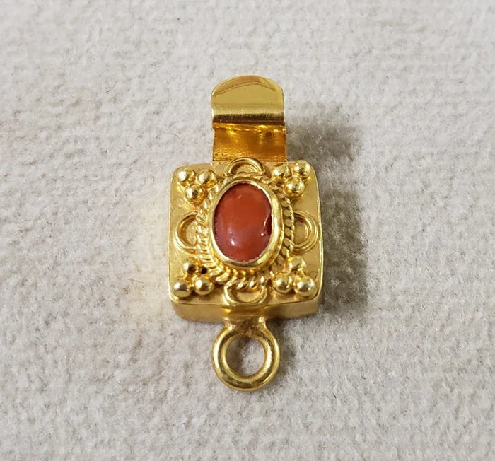 Red Coral Gold Vermeil Box Clasp: Sterling Silver Necklace Connector