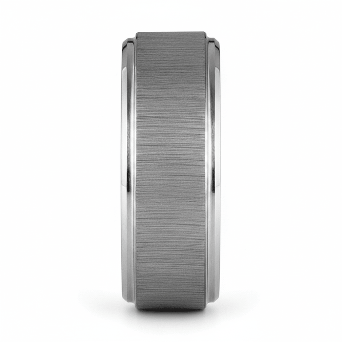 REFLECTIVA — Front-facing straight-on view — men's tungsten wedding ring.