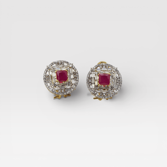 Regal Ruby Halo Studs - Monis Anas Jewellers