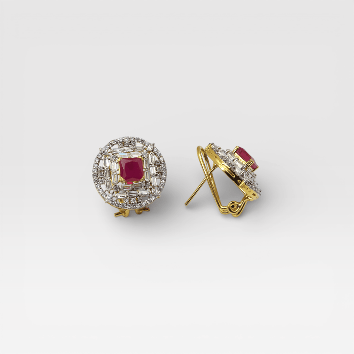 Regal Ruby Halo Studs - Monis Anas Jewellers