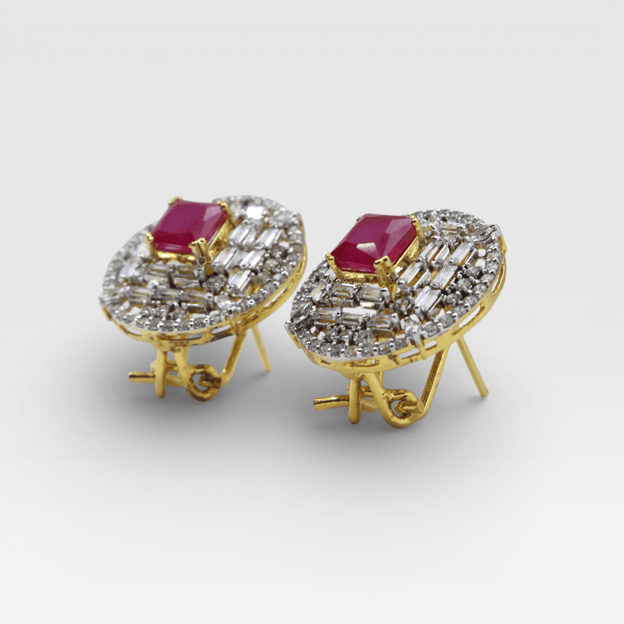 Regal Ruby Halo Studs - Monis Anas Jewellers