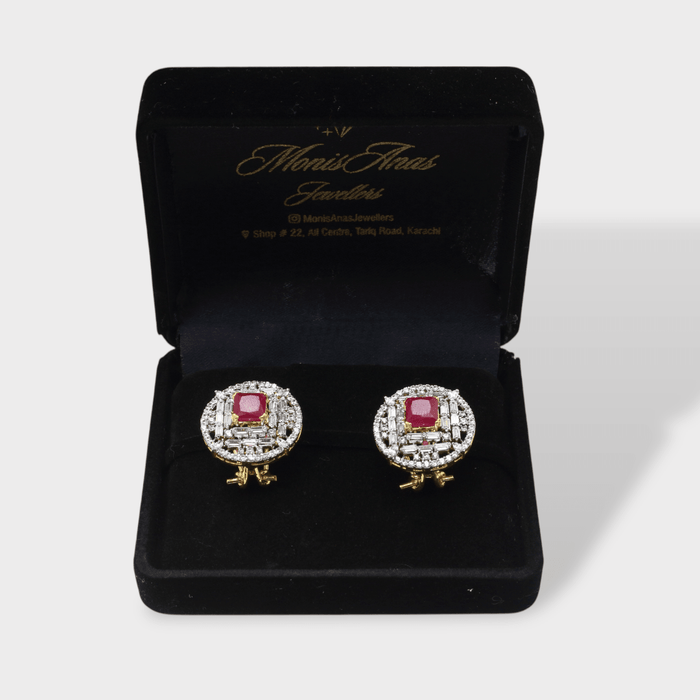 Regal Ruby Halo Studs - Monis Anas Jewellers
