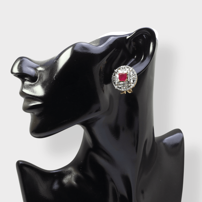 Regal Ruby Halo Studs - Monis Anas Jewellers