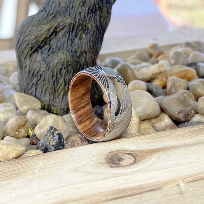 RIDGES — alternate angle — men's damascus steel wedding ring | Aydins Jewelry