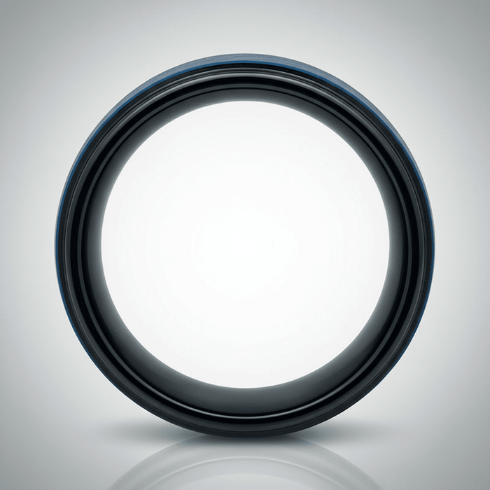 ROCKET — Center-through axial view — men's tungsten wedding ring.