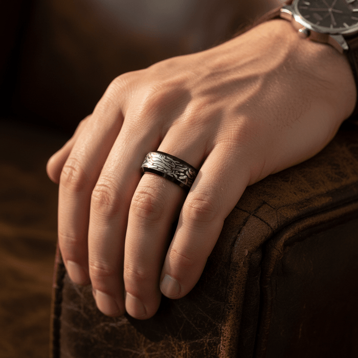ROCKFORGE — lifestyle on hand — men's tungsten carbide wedding ring | Aydins Jewelry