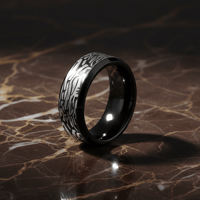 ROCKFORGE — detail view — men's tungsten carbide wedding ring | Aydins Jewelry