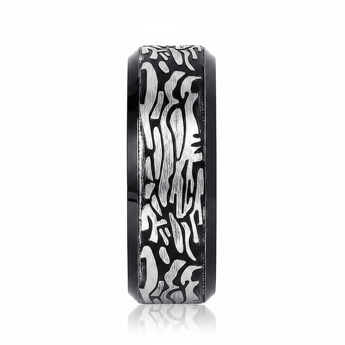 ROCKFORGE — angled view — men's tungsten carbide wedding ring | Aydins Jewelry