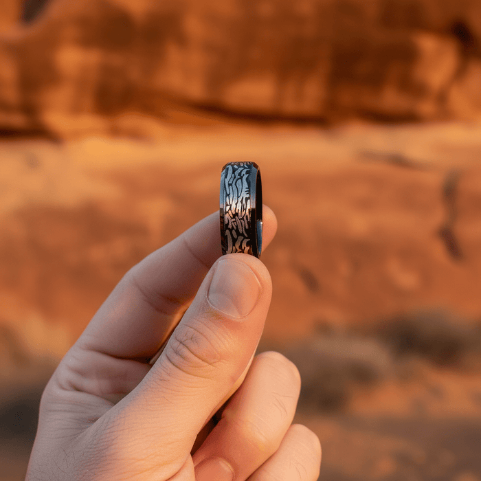 ROCKFORGE — close-up detail — men's tungsten carbide wedding ring | Aydins Jewelry