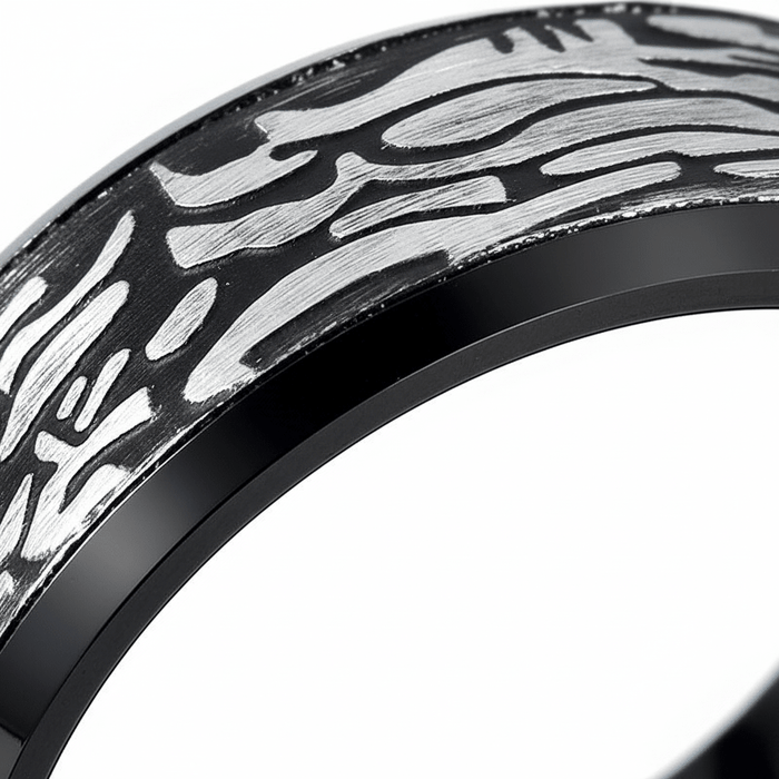 ROCKFORGE — close-up detail — men's tungsten carbide wedding ring | Aydins Jewelry