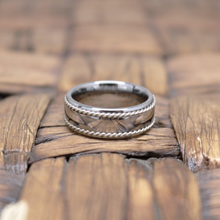 ROPELUX — angled view — men's tungsten carbide wedding ring | Aydins Jewelry